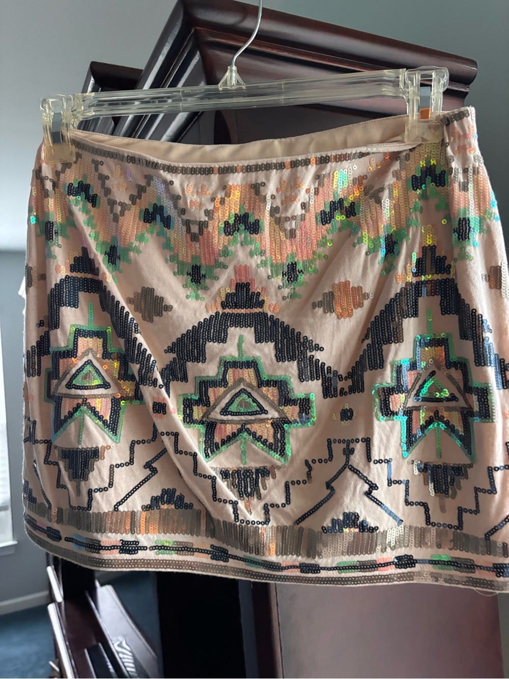 Express Sequin Aztec Print Skirt